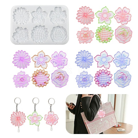 DIY Silicone Flower Pendant Molds AJEW-M228-01-1