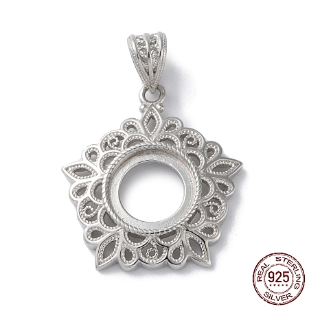 Rhodium Plated Rack Plating 925 Sterling Silver Pendants Cabochon Settings STER-NH0001-45P-1