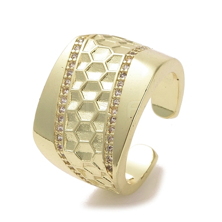 Brass Micro Pave Cubic Zirconia Open Cuff Ring RJEW-K256-52G-1