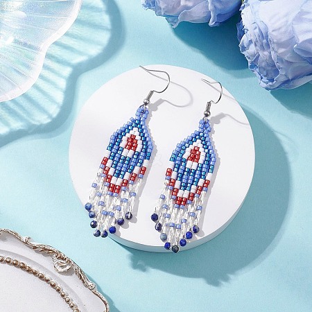 Natural Lapis Lazuli Rhombus Dangle Earrings EJEW-MZ00567-01-1
