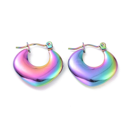 Ion Plating(IP) Rainbow Color 304 Stainless Steel Chunky Rhombus Hoop Earrings for Women EJEW-G293-22M-1