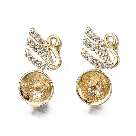 Brass Micro Pave Clear Cubic Zirconia Stud Earring Findings KK-Q764-034B-1