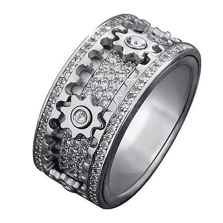 Gear Brass Micro Pave Clear Cubic Zirconia Rotatable Finger Rings FS-WGBD3BF-03-1