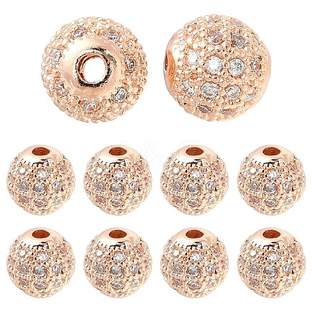 10Pcs Round Brass Micro Pave Cubic Zirconia Beads ZIRC-YW0001-26RG-1