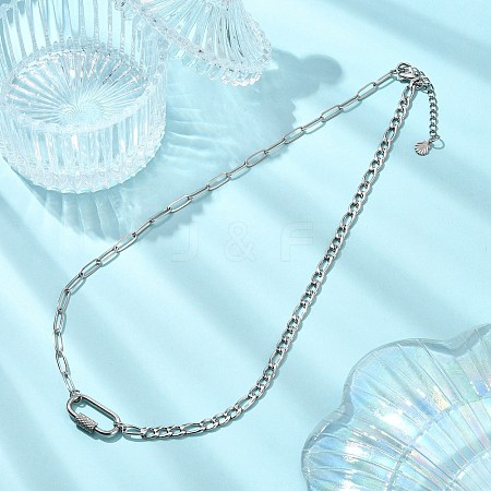 304 Stainless Steel Oval Lock Clasps Pendant Figaro Chain Necklaces for Women NJEW-JN06169-02-1