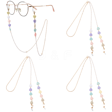 3Pcs Iron & Resin Heart Eyeglasses Chains AJEW-CN0007-83-1
