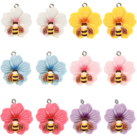 24Pcs 6 Colors Opaque Resin Pendants RESI-SC0006-46-1