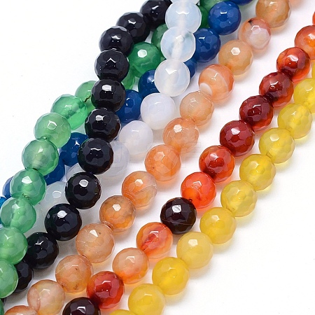 Faceted Natural Agate Beads Strands G-F559-05-8mm-1