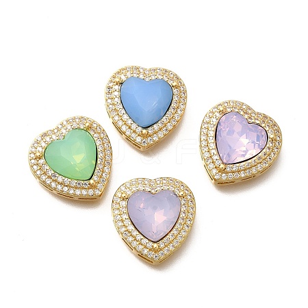 Heart Brass Glass Beads KK-Q043-27G-1