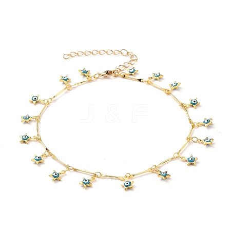 Brass Bar Link Chain Anklets AJEW-AN00319-02-1