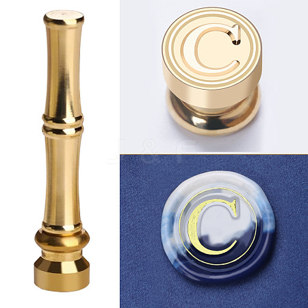 Golden Tone Brass Wax Seal Stamp Head with Bamboo Stick Shaped Handle STAM-K001-05G-C-1
