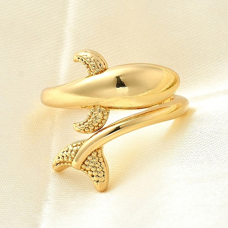 Dolphin Brass Cuff Rings for Women RJEW-Z085-01G-02-1