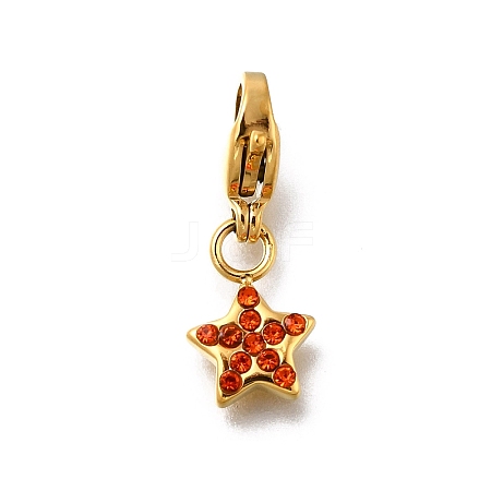 Star 304 Stainless Steel Rhinestone Pendants Decoration STAS-R159-57G-01-1