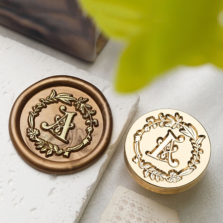 Golden Tone Wax Seal Brass Stamp Head DIY-B079-01G-A-1