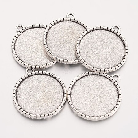 Tibetan Style Flat Round Alloy Pendant Cabochon Settings X-TIBEP-Q049-19AS-RS-1