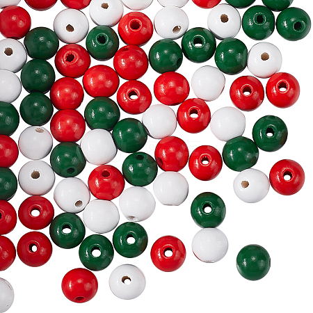 Christmas Theme 5 Strands Spray Painted Natural Wood Beads Strands WOOD-SP0001-02A-1