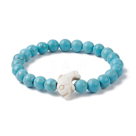 Synthetic Turquoise Dolphin Beaded Stretch Bracelets BJEW-JB09830-01-1