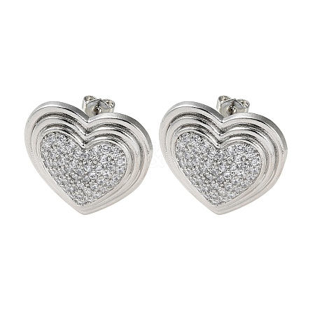 Heart Rack Plating Brass Micro Pave Clear Cubic Zirconia Stud Earrings for Women EJEW-A045-04P-1