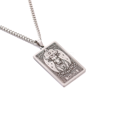 304 Stainless Steel Curb Chain Rectangle with Constellation Pendant Necklaces PW-WG0F5D0-04-1