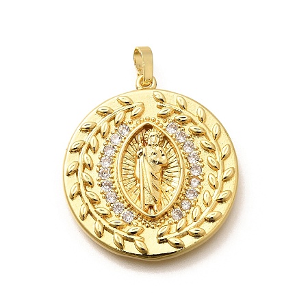 Religion Themed Rack Plating Brass Micro Pave Cubic Zirconia Pendants KK-L226-007G-11-1