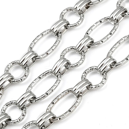 304 Stainless Steel Textured Oval with Flat Round Link Chains CHS-C017-01P-1
