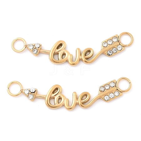 304 Stainless Steel Crystal Rhinestone Word Love Connector Charms STAS-Q340-07G-1