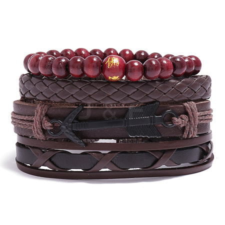 4Pcs Weave Imitation Leather Multi-strand Bracelets for Men WGB022D-14-1