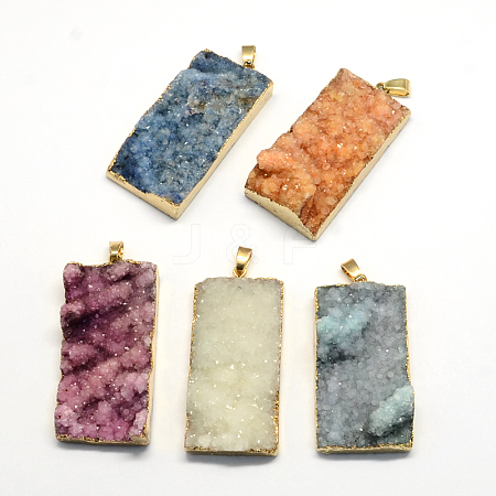 Plated Natural Druzy Agate  Rectangle Pendants G-R275-09-1