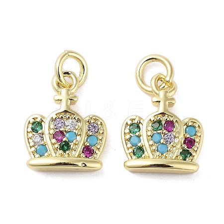 Rack Plating Crown Brass Micro Pave Cubic Zirconia Charms KK-E102-01G-1