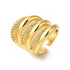 Brass Micro Pave Clear Cubic Zirconia Open Cuff Rings for Women RJEW-A048-23G-1