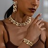 Heart Alloy Curb Chain Necklaces & Stud Dangle Earrings & Bracelets Sets FS-WGA9762-01-2