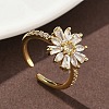 Flower Brass Micro Pave Cubic Zirconia Cuff Rings for Women RJEW-A069-01A-G-1