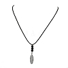 Alloy Feather Pendant Black Waxed Polyester Cord Long Necklaces NJEW-JN05638-2