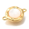 Brass Pave Natural White Shell Flat Round Connector Charms KK-K388-79G-2