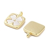 Brass Pave Natural Shell Square Pendants KK-C051-22G-2