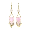 Arrow Tassel Glass Seed with Natural Rose Quartz Boho Dangle Earrings EJEW-MZ00146-1