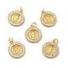 Flat Round with Saint Brass Micro Pave Clear Cubic Zirconia Pendants KK-G419-25G-1