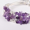 Gemstone Chip Bead Cuff Bracelets BJEW-JB01607-02-2