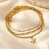 Summer Beach 304 Stainless Steel Starfish Charms 3 Layer Anklets for Women AJEW-F068-01G-2