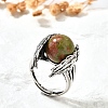 Natural Unakite Wings Adjustable Rings RJEW-K241-04AS-11-3