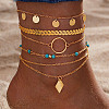 6Pcs Alloy Link & Charm Anklets WG853BB-04-1