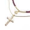 2Pcs 2 Style Cubic Zirconia Cross & Moon Pendant Necklaces Set with Natural Garnet Beaded NJEW-JN04029-4