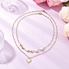 Natural Cultured Freshwater Pearl Rice Beads Brass Heart with Letter Pendant Paperclip Chain Double Layered Necklaces NJEW-JN05378-02-1
