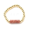 Natural Sesame Jasper Column Beaded Stretch Ring with Synthetic Hematite RJEW-JR00453-02-1