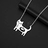 304 Stainless Steel Holow Cute Cat with Fish Pendant Necklaces for Women WGEC842-01-1
