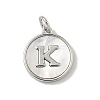 Brass Pave Natural Shell Flat Round with Letter Charms KK-Z115-13P-K-1