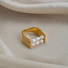 Irregular 304 Stainless Steel with Natural Freshwater Pearl Finger Rings for Women WZ4968-4