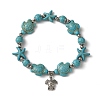 Starfish & Turtle Dyed Synthetic Turquoise Beaded Stretch Bracelets BJEW-JB10925-02-1