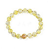 Round Glass Beaded Stretch Bracelet with Gold Plated Brass Ring for Women BJEW-N018-02G-1