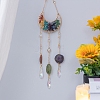 Natural & Synthetic Mixed Stone Chip Wire Wrapped Moon Hanging Ornaments PW-WG49321-01-2